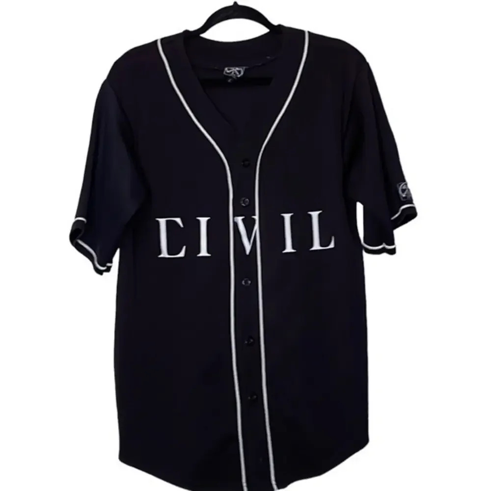 CIVIL Men's Baseball Jersey 86 Lohan Regime Short Sleeve V Neck Button Up Large